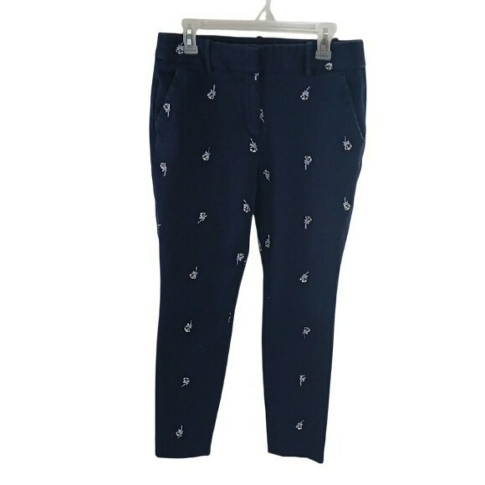LOFT Womens Marisa Ankle Pants Embroidered Slim Work Dress Navy Size 8
